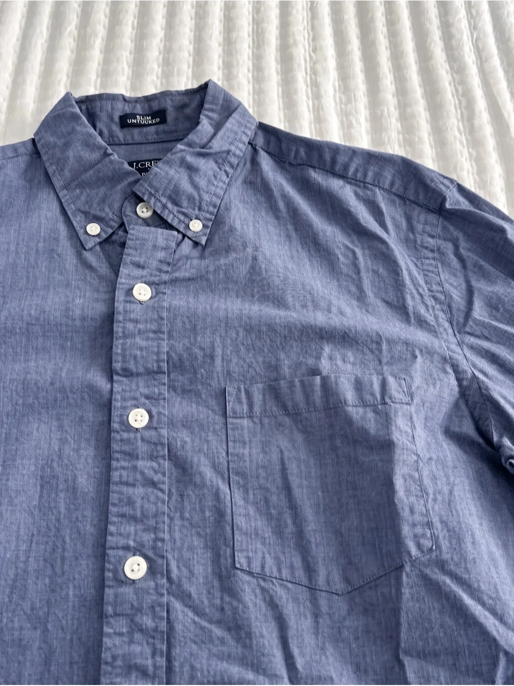 J.Crew Button Down Shirt Mens Medium Blue Chambray Slim Untucked Flex Washed